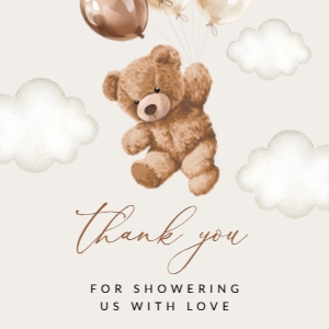 Teddy Bear with Brown Balloons Baby Shower Square Favor Tags, Gift Tags, Printable File, SH64: Teddy Bear and Brown Balloons Baby Shower Favor Tags