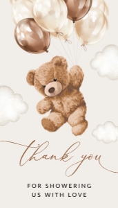 Teddy Bear with Brown Balloons Baby Shower Rectangle Favor Tags, Gift Tags, Printable File, SH64: Teddy Bear and Brown Balloons Baby Shower Favor Tags