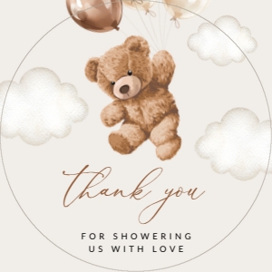 Teddy Bear with Brown Balloons Baby Shower Circle Favor Tags, Gift Tags, Printable File, SH64: Teddy Bear and Brown Balloons Baby Shower Favor Tags