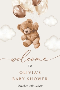 Teddy Bear with Brown Balloons Welcome Sign, Baby Shower Sign, Printable File, SH64, 24x36: Teddy Bear and Brown Balloons Baby Shower Mini Bundle