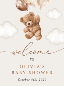 Teddy Bear with Brown Balloons Welcome Sign, Baby Shower Sign, Printable File, SH64, 18x24: Teddy Bear and Brown Balloons Baby Shower Mini Bundle