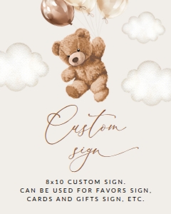 Teddy Bear and Brown Balloons Custom Sign - Baby Shower Sign design preview