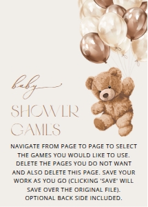Teddy Bear and Brown Balloons Baby Shower Set of 3 Games design preview