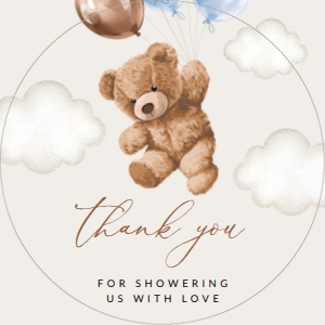 Teddy Bear and Blue Balloons Baby Shower Favor Tags design preview