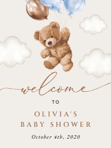 Teddy Bear and Blue Balloons Welcome Sign - Baby Shower Sign design preview