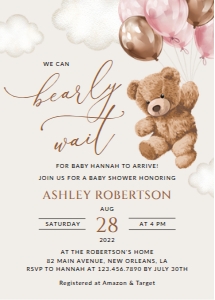 Teddy Bear and Pink Balloons Baby Shower Invitation Suite design preview