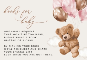 Teddy Bear with Pink Balloons Books for Baby, Girl Baby Shower, Printable File, SH66: Teddy Bear and Pink Balloons Baby Shower Invitation Suite