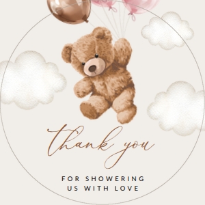 Teddy Bear and Pink Balloons Baby Shower Favor Tags design preview