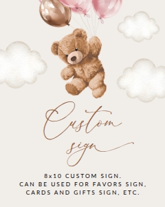 Teddy Bear with Pink Balloons Custom Sign - First Birthday Sign design preview