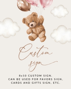 Teddy Bear with Pink Balloons Custom Sign, Printable File, SH66 SH72, 8x10: Teddy Bear with Pink Balloons Custom Sign - First Birthday Sign