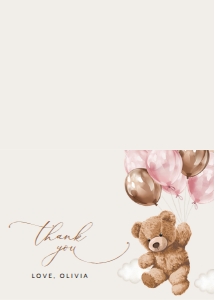 Teddy Bear and Pink Balloons Baby Shower Thank You Cards design preview