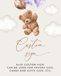 Teddy Bear with Purple Balloons Custom Sign - First Birthday Sign design preview