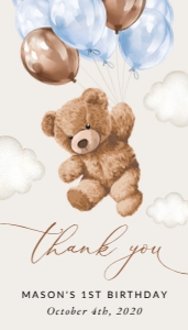 Teddy Bear with Blue Balloons Birthday Rectangle Favor Tags, Printable File, SH70: Teddy Bear with Blue Balloons First Birthday Mini Bundle