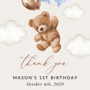 Teddy Bear with Blue Balloons Birthday Square Favor Tags, Printable File, SH70: Teddy Bear with Blue Balloons First Birthday Mini Bundle