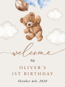 Teddy Bear with Blue Balloons Welcome Sign, Birthday Sign, Printable File, SH70, 18x24: Teddy Bear with Blue Balloons First Birthday Mini Bundle