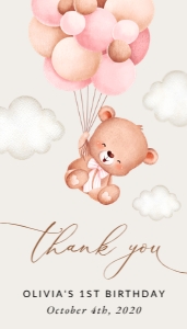 Baby Bear with Pink Balloons Birthday Rectangle Favor Tags, Printable File, SH74: Baby Bear with Pink Balloons First Birthday Mini Bundle