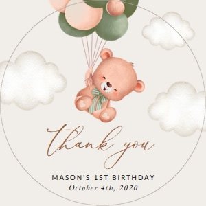 Baby Bear with Green Balloons First Birthday Favor Tags design preview