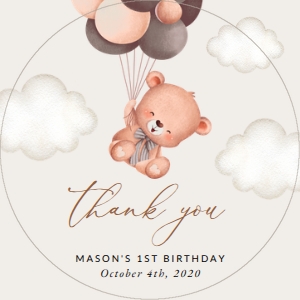 Baby Bear with Brown Balloons First Birthday Favor Tags design preview