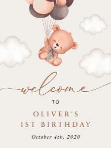 Baby Bear with Brown Balloons Welcome Sign - First Birthday Sign design preview