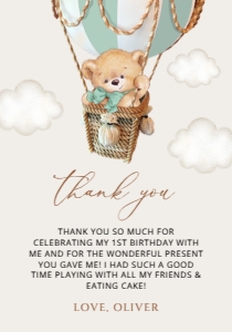 Bear in Green Balloon Thank You Card, Boy Birthday, SH81: Teddy Bear in Green Balloon First Birthday Mini Bundle