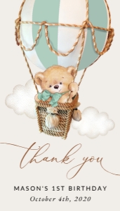 Bear in Green Balloon Birthday Rectangle Favor Tags, Printable File, SH81: Teddy Bear in Green Balloon First Birthday Mini Bundle