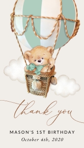 Teddy Bear in Green Balloon First Birthday Favor Tags design preview