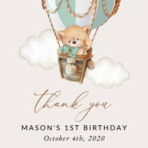 Bear in Green Balloon Birthday Square Favor Tags, Printable File, SH81: Teddy Bear in Green Balloon First Birthday Mini Bundle