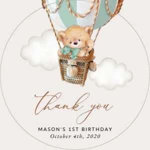 Bear in Green Balloon Birthday Circle Favor Tags, Printable File, SH81: Teddy Bear in Green Balloon First Birthday Mini Bundle