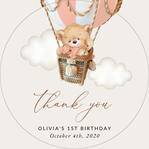 Teddy Bear in Pink Balloon First Birthday Favor Tags design preview