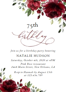 Burgundy Red Flowers Birthday Invitation design preview