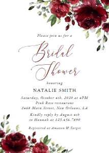 Burgundy Red Flowers Bridal Shower Invitation design preview