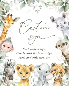 Wild Animals and Greenery Custom Sign - Baby Shower Sign design preview