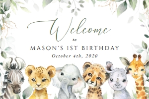 Wild Animals and Greenery Welcome Sign - First Birthday Sign design preview