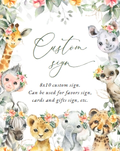 Wild Animals and Hibiscus Flowers Custom Sign - Baby Shower Sign design preview