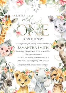 Wild Animals and Hibiscus Flowers Baby Shower Mini Bundle design preview