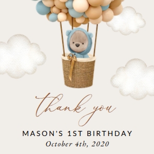 Teddy Bear and Blue Balloons First Birthday Favor Tags design preview