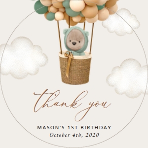Teddy Bear and Green Balloons First Birthday Favor Tags design preview