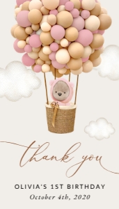 Bear with Pink Balloons Birthday Rectangle Favor Tags, Printable File, SH89: Teddy Bear and Pink Balloons First Birthday Favor Tags