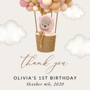 Teddy Bear and Pink Balloons First Birthday Favor Tags design preview