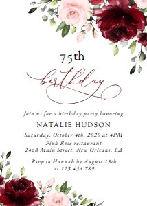 Burgundy and Blush Pink Flowers Birthday Invitation design preview