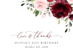 Burgundy and Pink Flowers Thank You Card, Birthday Stationery, Printable File, SH90: Burgundy and Blush Pink Flowers Birthday Mini Bundle