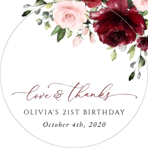 Burgundy and Pink Flowers Birthday Circle Favor Tags, Gift Tags, Printable File, SH90: Burgundy and Blush Pink Flowers Birthday Mini Bundle