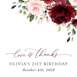 Burgundy and Pink Flowers Birthday Square Favor Tags, Gift Tags, Printable File, SH90: Burgundy and Blush Pink Flowers Birthday Mini Bundle