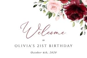 Burgundy and Pink Flowers Welcome Sign, Birthday Sign, Printable File, SH90, 24x36: Burgundy and Blush Pink Flowers Birthday Mini Bundle