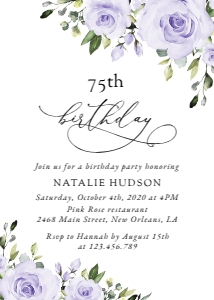 Purple Flowers Birthday Invitation, Birthday Stationery, Printable File, SH93: Purple Flowers Birthday Invitation