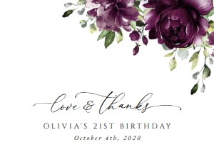 Plum Purple Flowers Birthday Thank You Card design preview