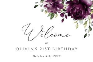 Plum Flowers Welcome Sign, Birthday Sign, Printable File, SH94, 24x36: Plum Purple Flowers Welcome Sign - Birthday Sign - Party Sign