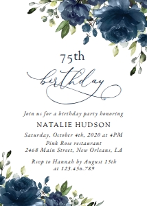 Navy Blue Flowers Birthday Invitation design preview