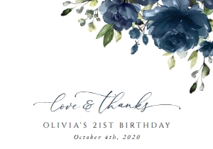 Navy Blue Flowers Birthday Thank You Card design preview