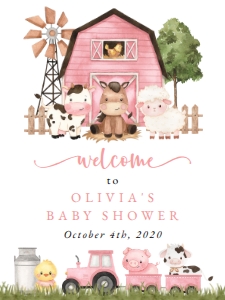 Farm Animals and Pink Barn Welcome Sign - Baby Shower Sign design preview
